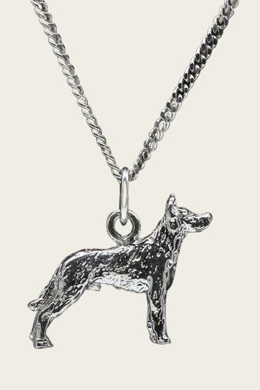 Zilveren Beauceron ketting hanger - oren gecoupeerd - groot