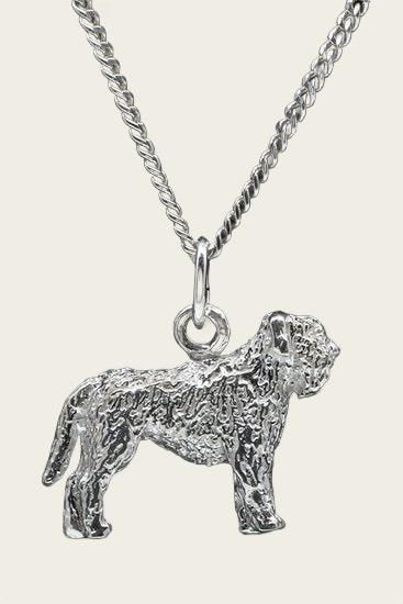 Zilveren Bouvier ketting hanger - oren ongecoupeerd staart omlaag - groot