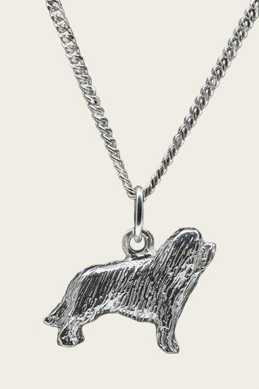 Zilveren Bearded collie ketting hanger -  groot