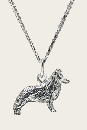 Zilveren Collie sheltie ketting hanger - groot