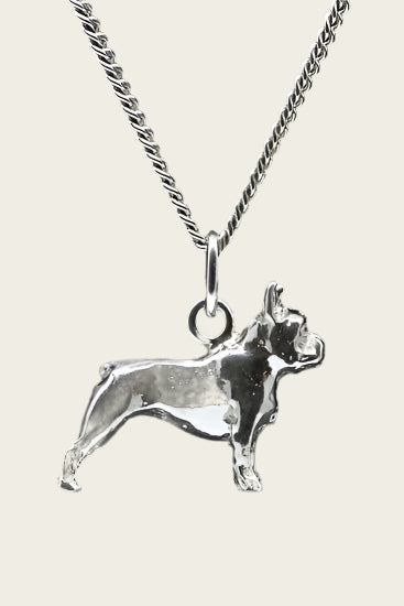 Silver Bulldog French Necklace Dog Pendant - Large