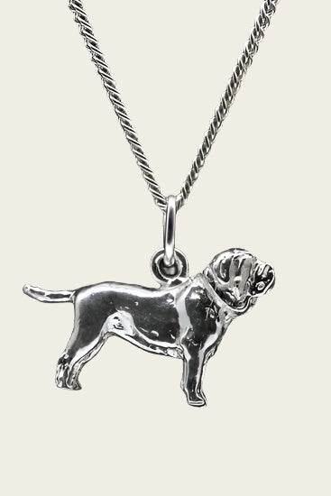 Zilveren Mastino Napolitano oren ongecoupeerd ketting hanger - groot