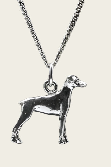 Zilveren Duitse pincher oren ongecoupeerd ketting hanger - groot