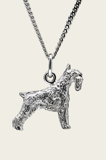Zilveren Riesen schnauzer oren gecoupeerd ketting hanger - groot
