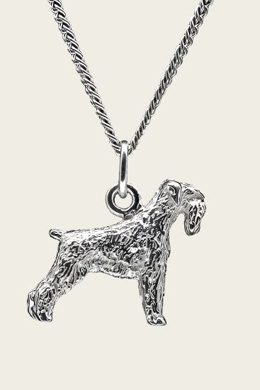 Zilveren Riesen schnauzer oren ongecoupeerd ketting hanger - groot