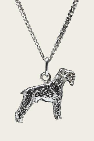 Zilveren Schnauzer dwerg oren ongecoupeerd ketting hanger - groot