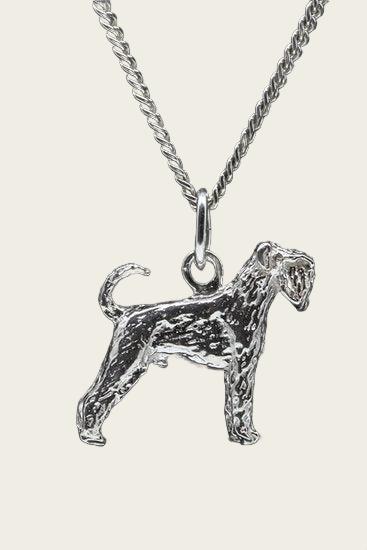 Zilveren Schnauzer dwerg oren ongecoupeerd met staart ketting hanger - groot