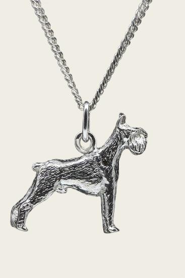 Zilveren Schnauzer middelslag oren gecoupeerd ketting hanger - groot
