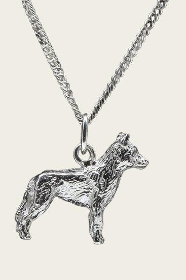 Zilveren Siberian husky staart omlaag ketting hanger - groot