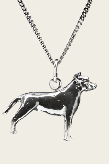 Silver American Staffordshire Terrier Ears Uncropped Necklace Pendant - Large
