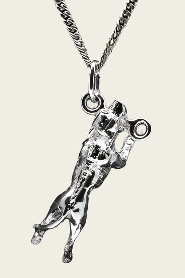 Silver American Staffordshire Terrier Hanging on Stick Chain Pendant - Large