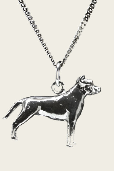 Silver American Pitt Bull Terrier Cropped Ears Necklace Pendant - Large