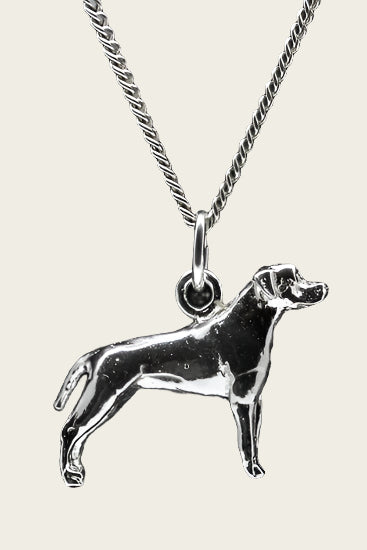 Silver American Staffordshire Terrier Cropped Ears Necklace Pendant - Large