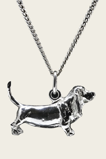 Zilveren Basset hound ketting hanger - groot