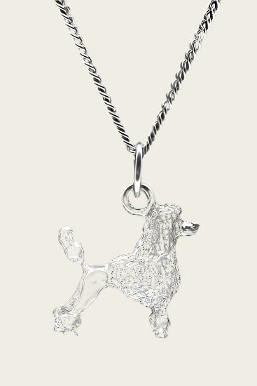 Zilveren Koningspoedel met staart ketting hanger - groot