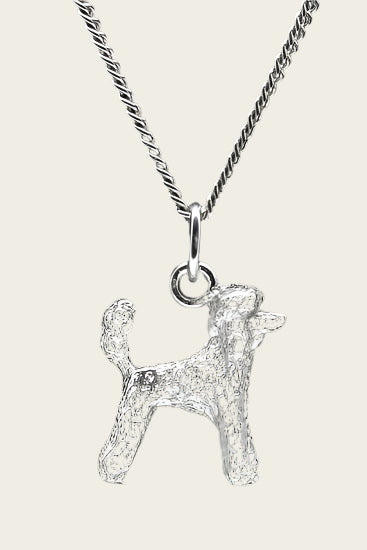 Zilveren Koningspoedel standaard met staart ketting hanger - groot