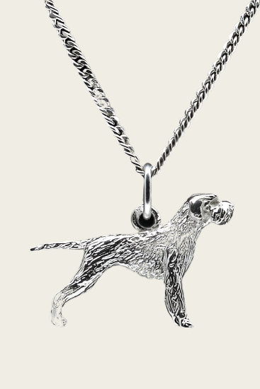 Zilveren Poedelpointer met staart ketting hanger - groot
