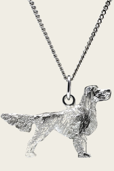 Zilveren Engelse setter ketting hanger -groot