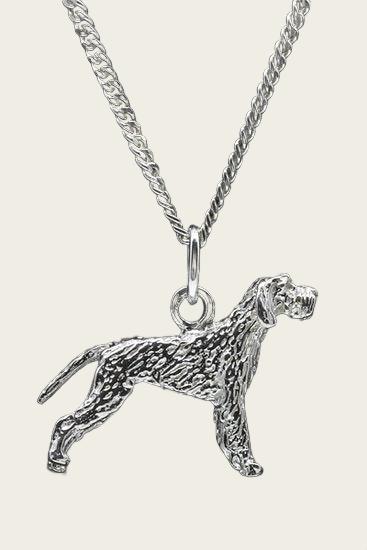 Zilveren Spinone met staart ketting hanger - groot