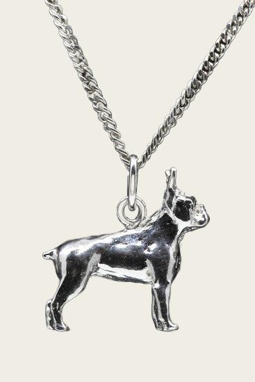Zilveren Boston terrier ketting hanger - groot