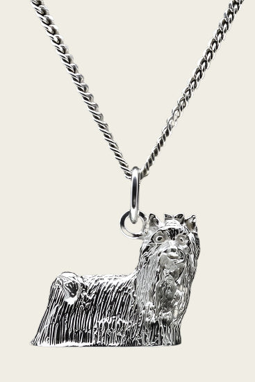 Zilveren Yorkshire terrier - omkijk ketting hanger - groot