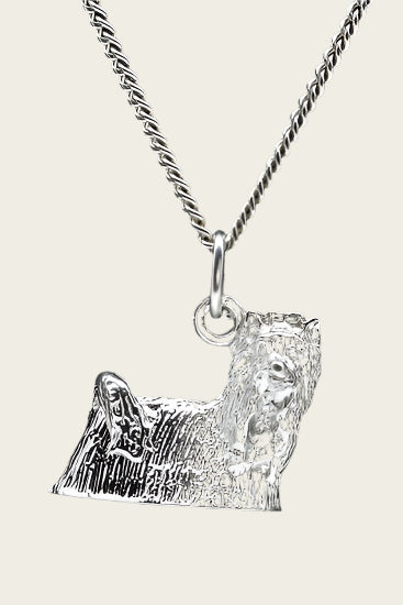 Zilveren Yorkshire terrier met staart - omkijk ketting hanger - groot