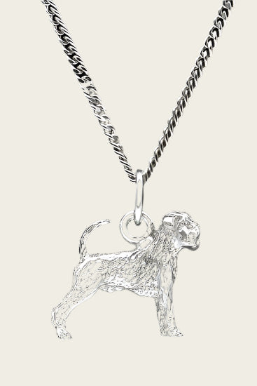 Zilveren Belgisch smoushondje met staart ketting hanger - groot