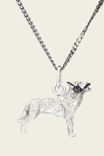 Zilveren Wolf ketting hanger - groot
