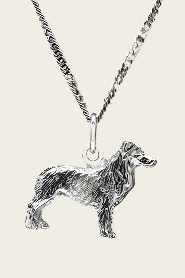 Silver Australian Shepherd Necklace Pendant - Large