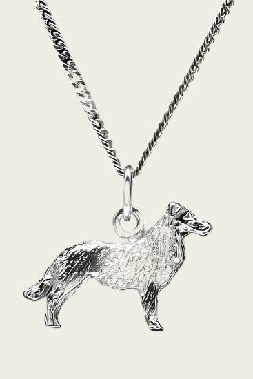 Zilveren Australische shepherd met staart ketting hanger - groot