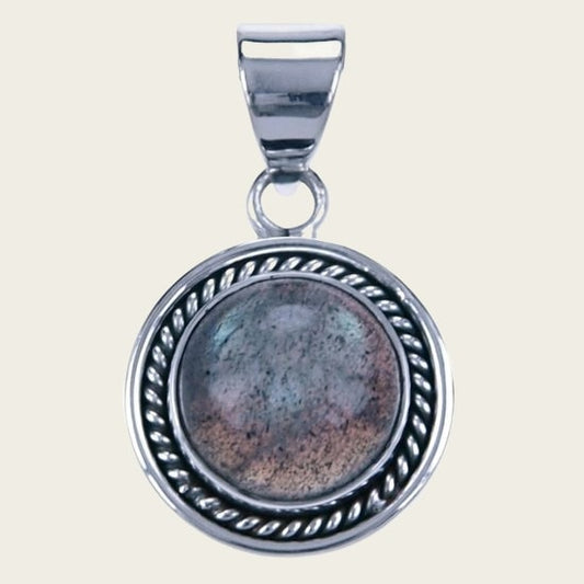 Zilveren Labradoriet rond met gladde rand ketting hanger