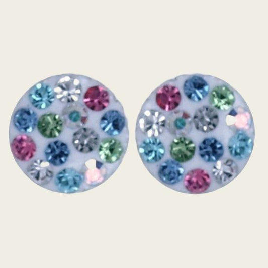 Silver Round White Glitter Stud Earrings Ear Studs