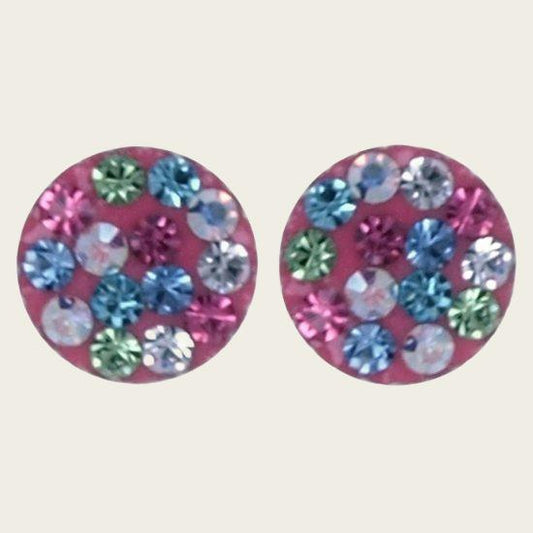 Silver Round Pink Glitter Stud Earrings Ear Studs
