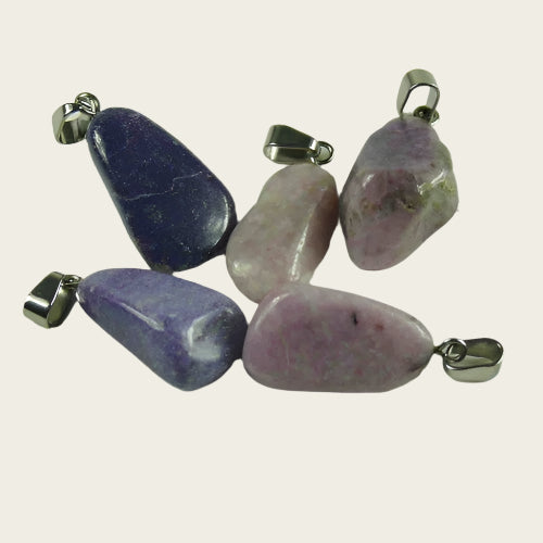 Lepidolite gemstone necklace pendant stainless steel