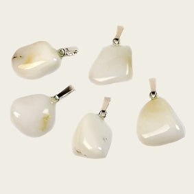 Opaal wit edelsteen ketting hanger rvs