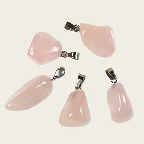 Roze kwarts edelsteen ketting hanger rvs