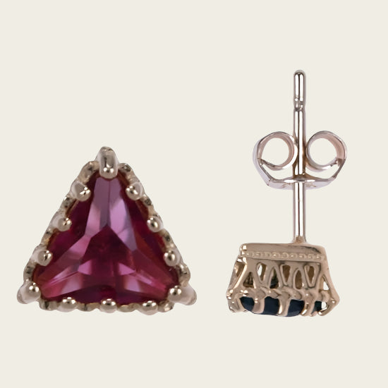 Silver Stud Earrings Triangle Red - Gold Plated