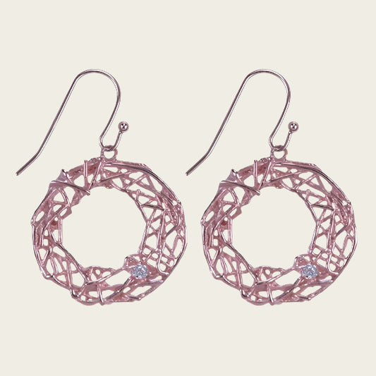Silver Openwork Round Earrings - Rose Gold Plated