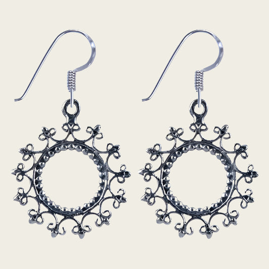 Silver Openwork Round with Hole Earrings