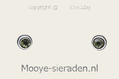 Silver Stud Earrings round with light green cut stone