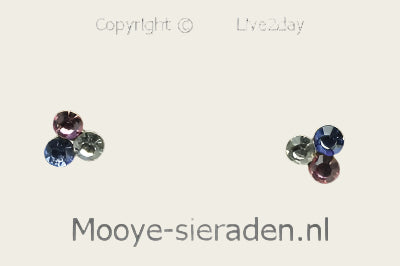 Silver Stud Earrings Clover with multicolour 1 cut stone