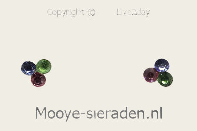 Silver Stud Earrings Clover with multicoloured 3 cut stone
