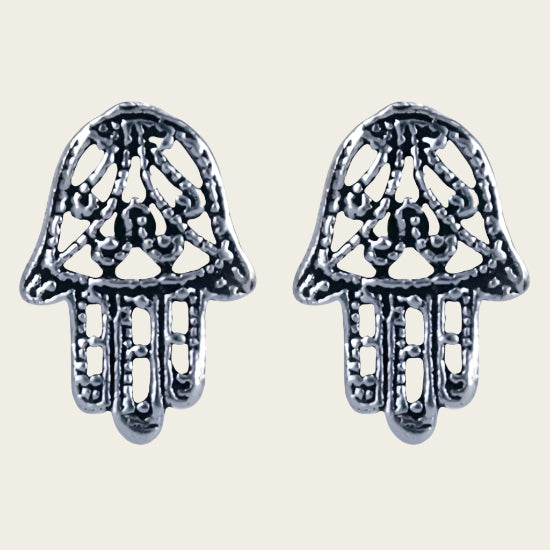 Silver Hand Fatima Stud Earrings