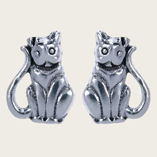 Silver Cat Head Stud Earrings