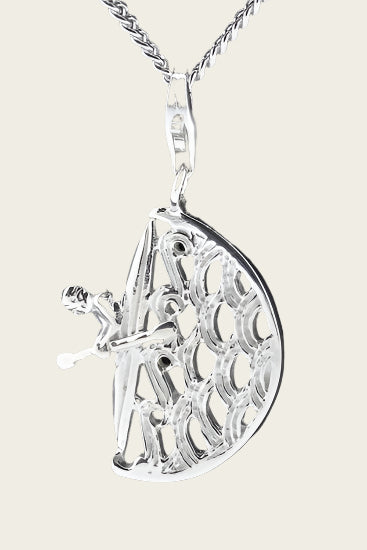 Silver Canoeist on the water pendant and/or charm