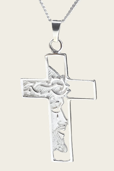 Zilveren Kruis met Jezus gezicht middel ketting hanger