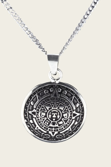 Zilveren Azteken kalender ketting hanger