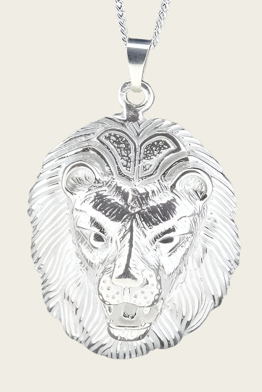 Zilveren Leeuwenkop ketting hanger - groot