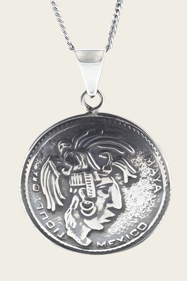 Zilveren Maya krijger ketting hanger