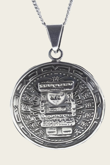 Zilveren Maya krijger ketting hanger